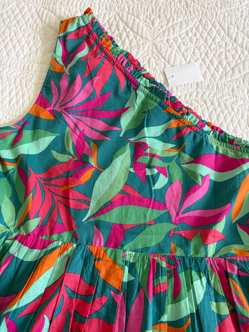 JCREW FACTORY One-shoulder smocked midi dress. Vivid Jade Multi. Large. - Picture 8 of 9